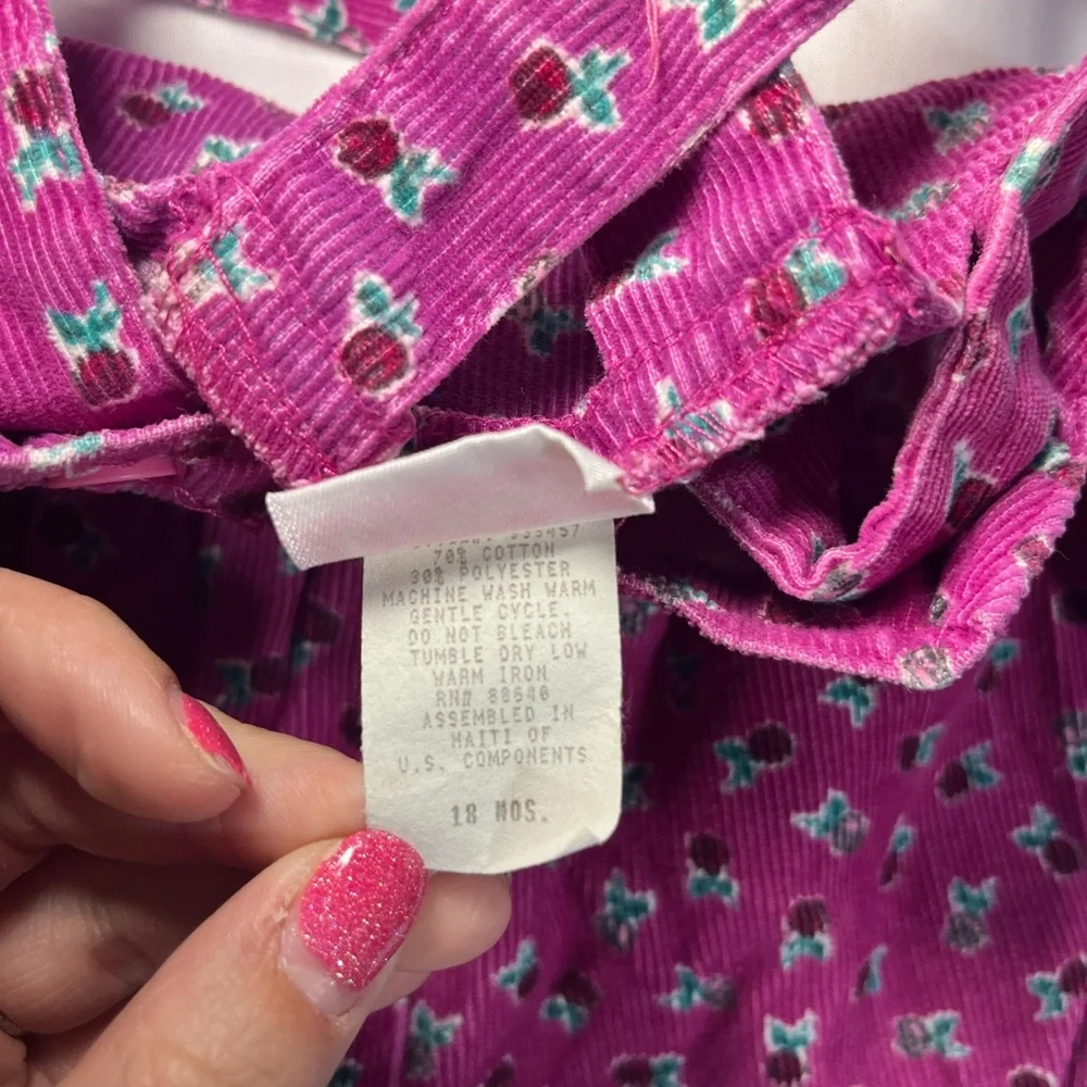 Vintage 90s Carter’s Corduroy Overalls‎ 18M Girls Floral Pink Purple